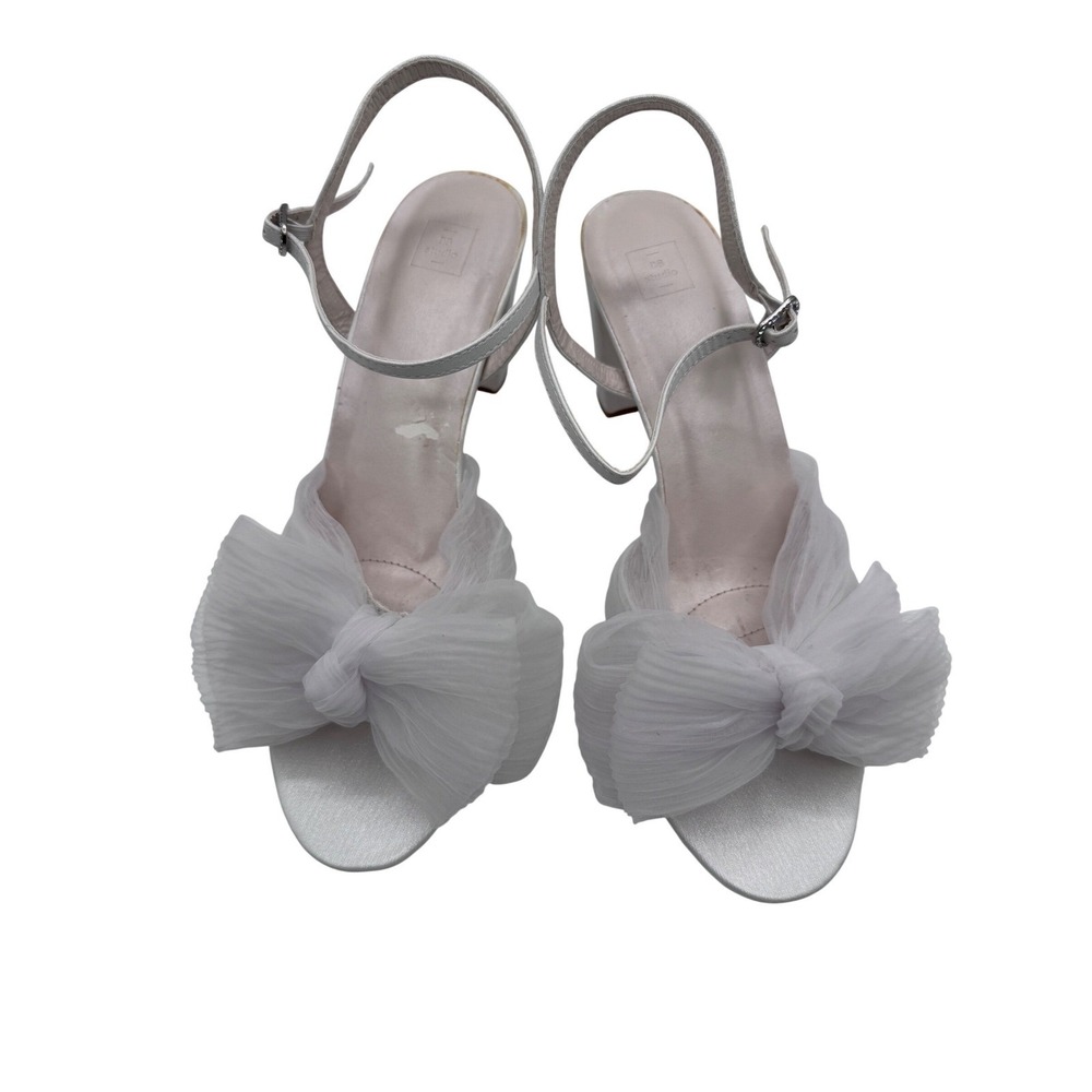 DB Studio Heels Women's Bridal Wedding Tulle Bow Block Heel Sandals White Sz 10